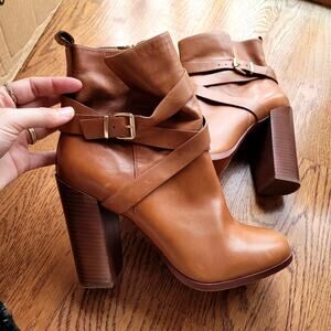 ALDO Brown Camel Leather Heeled Booties Sz 9
